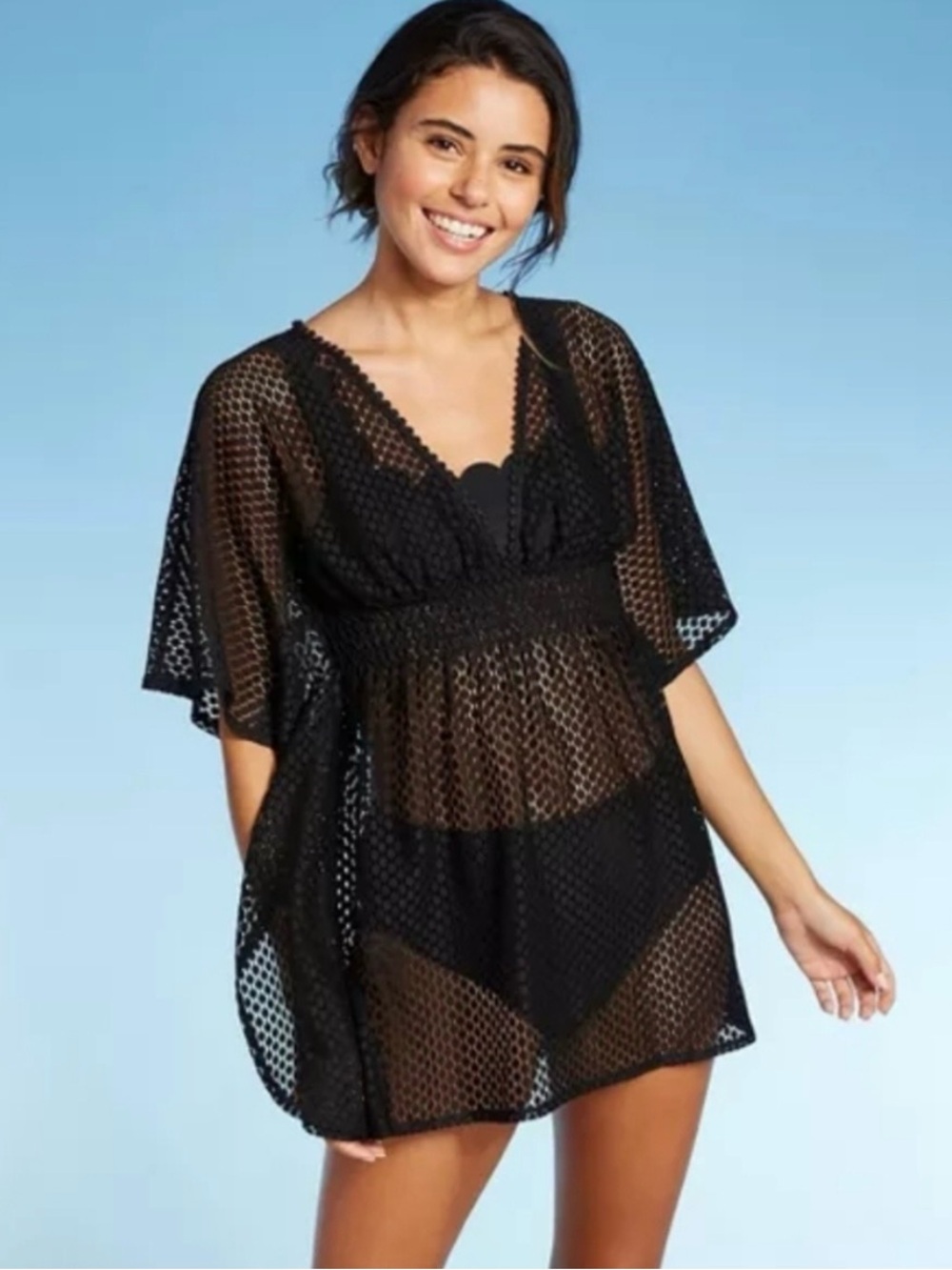 Xhilaration Black Crochet Style Mesh Swim Coverup Tie Tassel Beach Cover Up - M